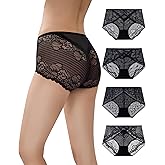 Chouchounel Women's Underwear 4-Pack Black Lace Hipster Panties, Assorted Styles for Everyday Comfort