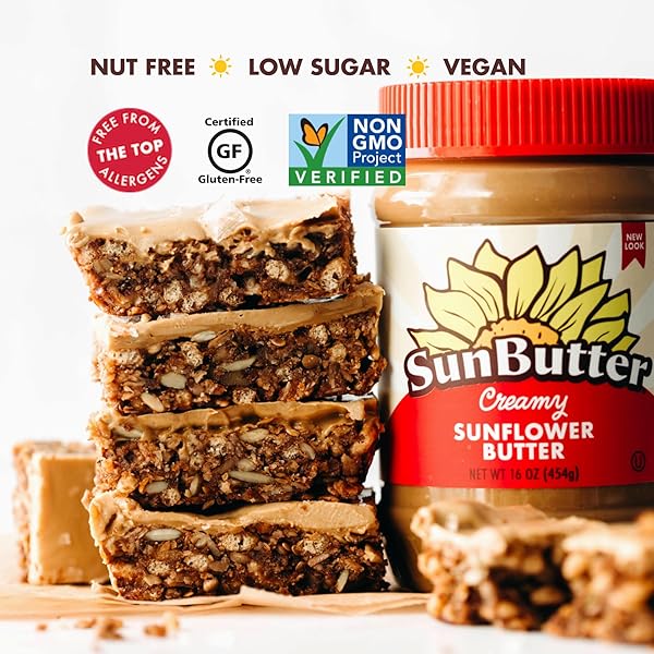 SUNBUTTER CREAMY SUNFLOWER SEED BUTTER, 16 OZ NUT-FREE SPREAD WITH 7G PLANT-BASED PROTEIN, ROASTED RICH & SAVORY FLAVOR, SMOOTH TEXTURE | VEGAN, KOSHER & NON-GMO