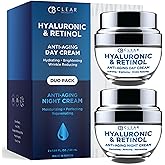Clear Beauty Hyaluronic Acid & Retinol Face Moisturizer - Dermatologist Tested, Anti Aging, Korean Skin Care – Day And Night Hydration, Smooths Fine Lines, Firms Skin – Vegan, Clean – Duo Pack