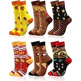Zhanmai 6 Pairs Thanksgiving Socks Fall Autumn Socks Bulk Harvest Novelty Fuzzy Stocking Unisex Turkey Pumpkin Stocking Thanksgiving Harvest Themed Funny Gifts for Adult Men Women