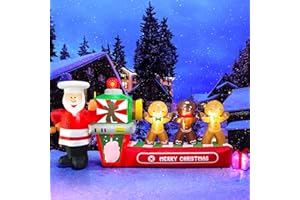 TOROKOM 10FT Long Christmas Inflatable Decoration Santa Claus with Gingerbread Man,Merry Christmas Blow Up Yard Decoration with Build-in LED Light Xmas Inflatable for Garden Lawn Indoor Outdoor Decors