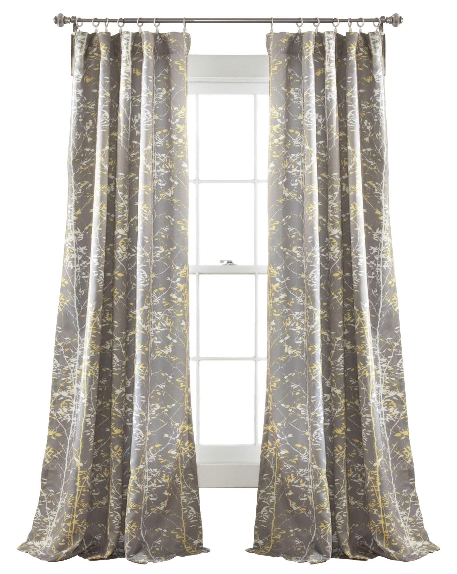 Lush Decor Forest 84 X 52 1 Curtains-Tree Branch Leaf Darkening Window Panel Drapes Set for Living, Dining, Bedroom (Pair), 84 in x 52 in, Gray/Yellow — image 1