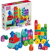 MEGA BLOKS First Builders ABC Learning Train Toddler Blocks Toy | 60 Pieces Featuring ABC Blocks, Rolling Wheelbases, Preschool Kids Ages 1+ Years, Easy to Build