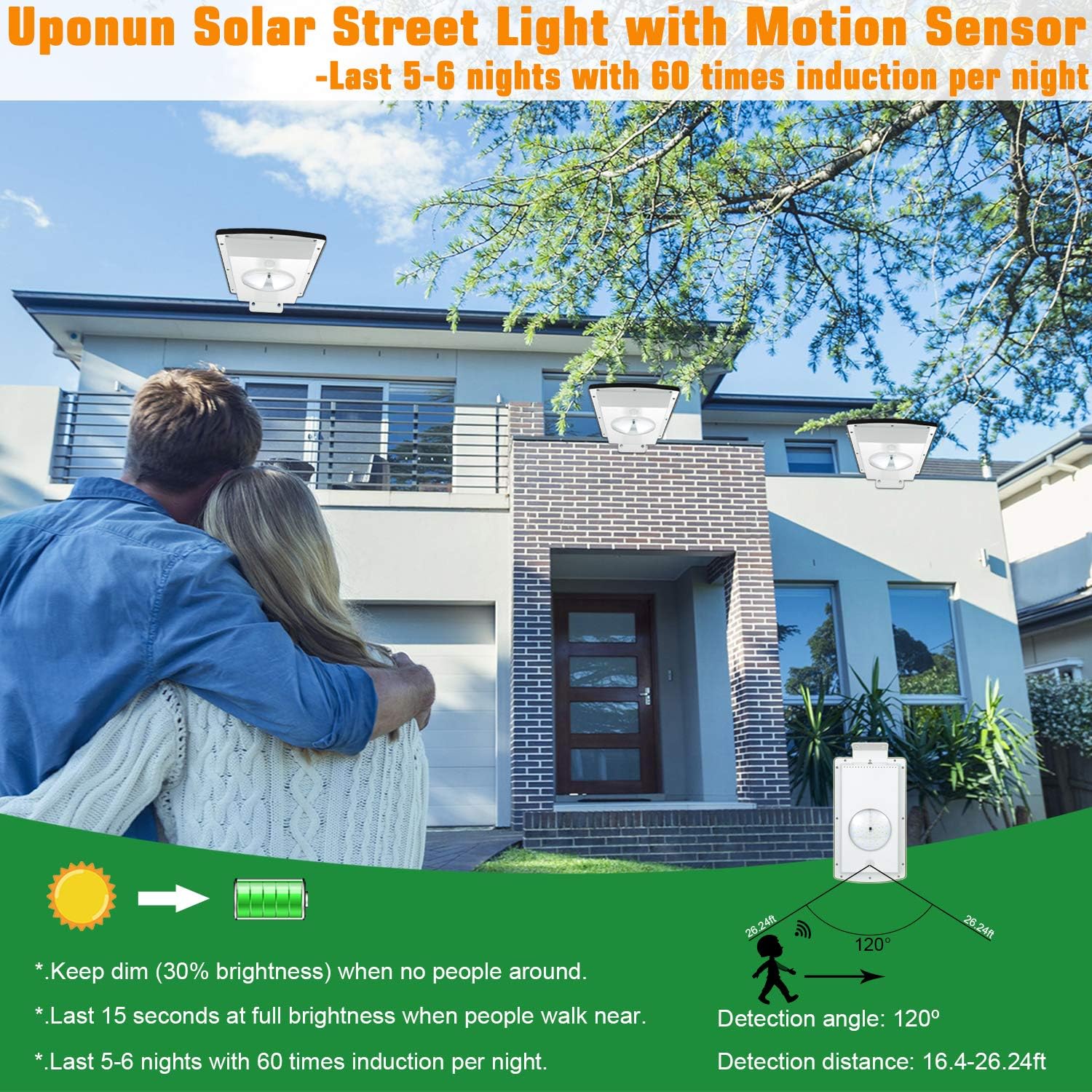 Solar Street Lights Outdoor Dusk to Dawn with Remote Control/Motion Sensor Uponun All in One Dual Color Switchable Waterproof IP65 Solar Flood Lights Outdoor for Parking Lot Pathway Garden Driveway - - 