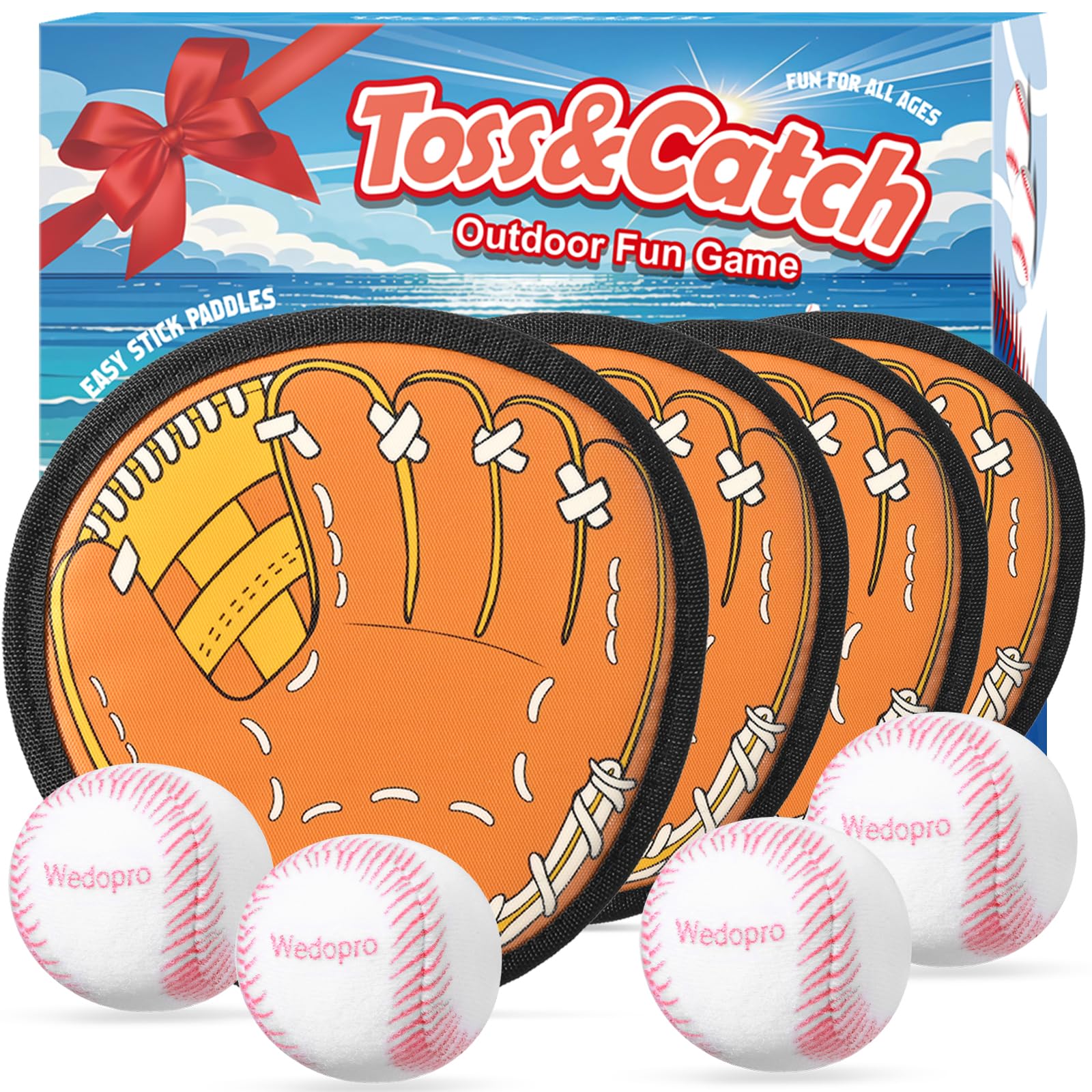 Photo 1 of Wedopro Toss and Catch Ball Game, Kids Toddler Baseball Glove & Catch Ball Toys, Kids Outdoor Games for Family, Toys for Beach Pool Yard Outside, Birthday Gift for Ages 3 4 5 6 7 8-12 (Brown 4 Pcak)