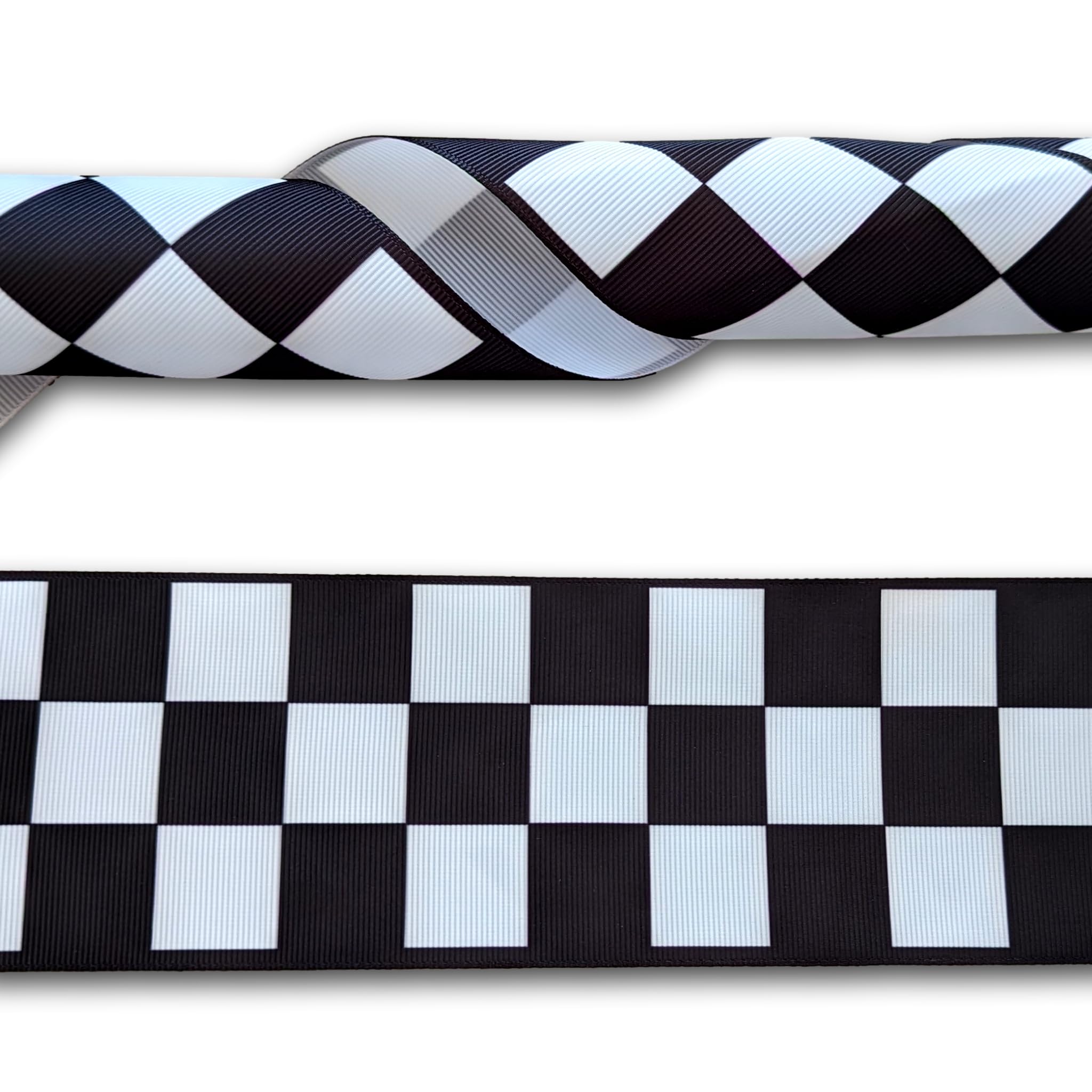 Black & White Chequered Check Flag Grosgrain Ribbon 75mm / 3" Wide 2 Yards (1.82 metres), Ideal for Craft Projects, Scrapbooking, DIY Hair Bows, Present Wrapping etc.