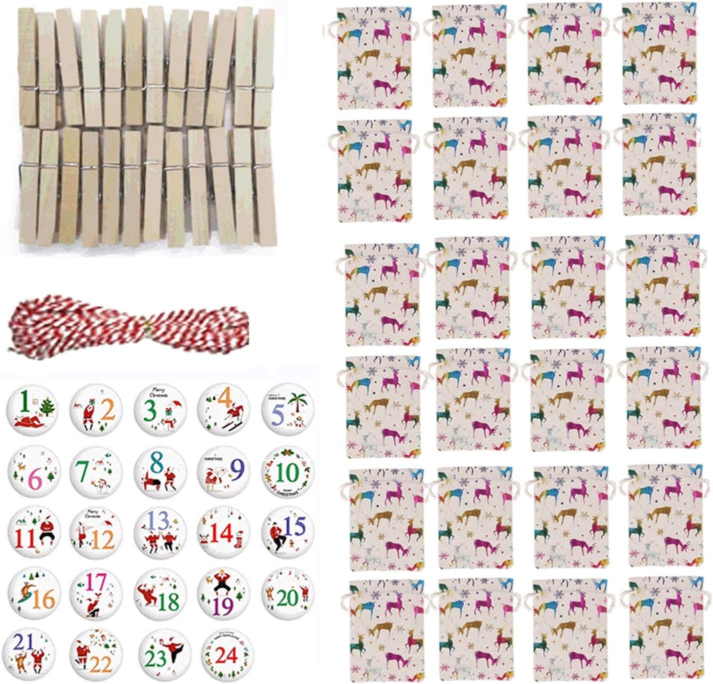 24 Days Burlap Hanging Advent Calendars, Christmas Advent Calendar