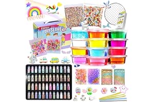ESSENSON Slime Kit - Slime Supplies Slime Making Kit for Girls Boys, Kids Art Craft, Crystal Clear Slime, Glitter, Slime Charms, Fishbowl Beads Girls Toys Gifts for Kids Age 3+ Year Old