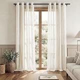 PONY DANCE Sheer Curtains 52x84 Beige Linen Textured Voile 2 Panels