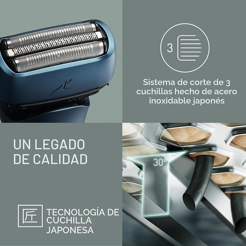Série 700 ES-ALT4B Barbear Elétrico de 3 lâminas para uso húmido e seco para homens, sem fios, impermeável, sensor responsivo, cabeça flexível, aparador, empunhadura ergonómica, azul