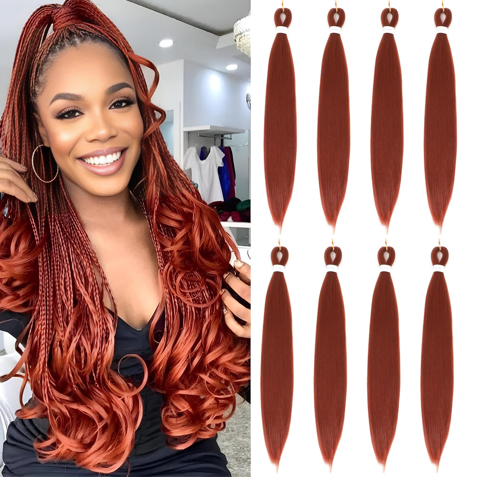 Easy Braid Pre stretched Braiding Hair Extensions - 26 Inch 8Packs Braiding Hair Soft Yaki Texture Crochet Synthetic Hair for Woman Hot Water Setting Crochet Braiding Hair Extensions (350#) — image 1