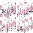 12 PCS Paris Eiffel Tower Gift Candy Bags Spring Paris Party Goodie Bags Pink Eiffel Tower Treat Bags European City Landscape Bags for Kid Boy Girl Paris Baby Shower Birthday Party Weddings Supplies