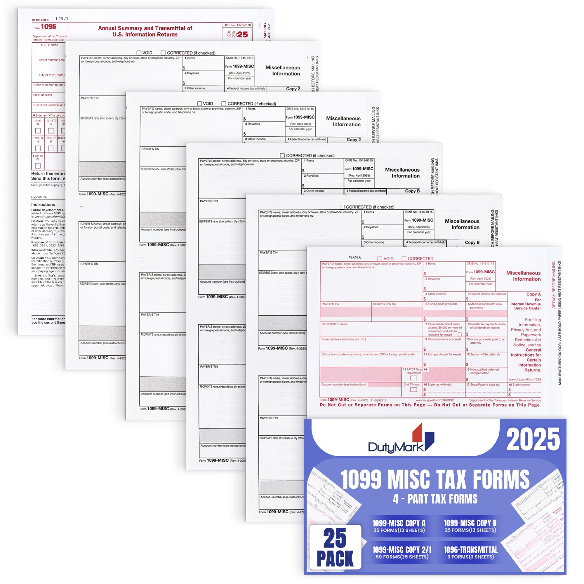 Photo 1 of 1099 MISC Forms 2025, 5 Part Set, Kit for 25 Vendors Complete Laser 1099 Tax Forms in Value Pack 1099 Misc 2025- NO ENVELOPES