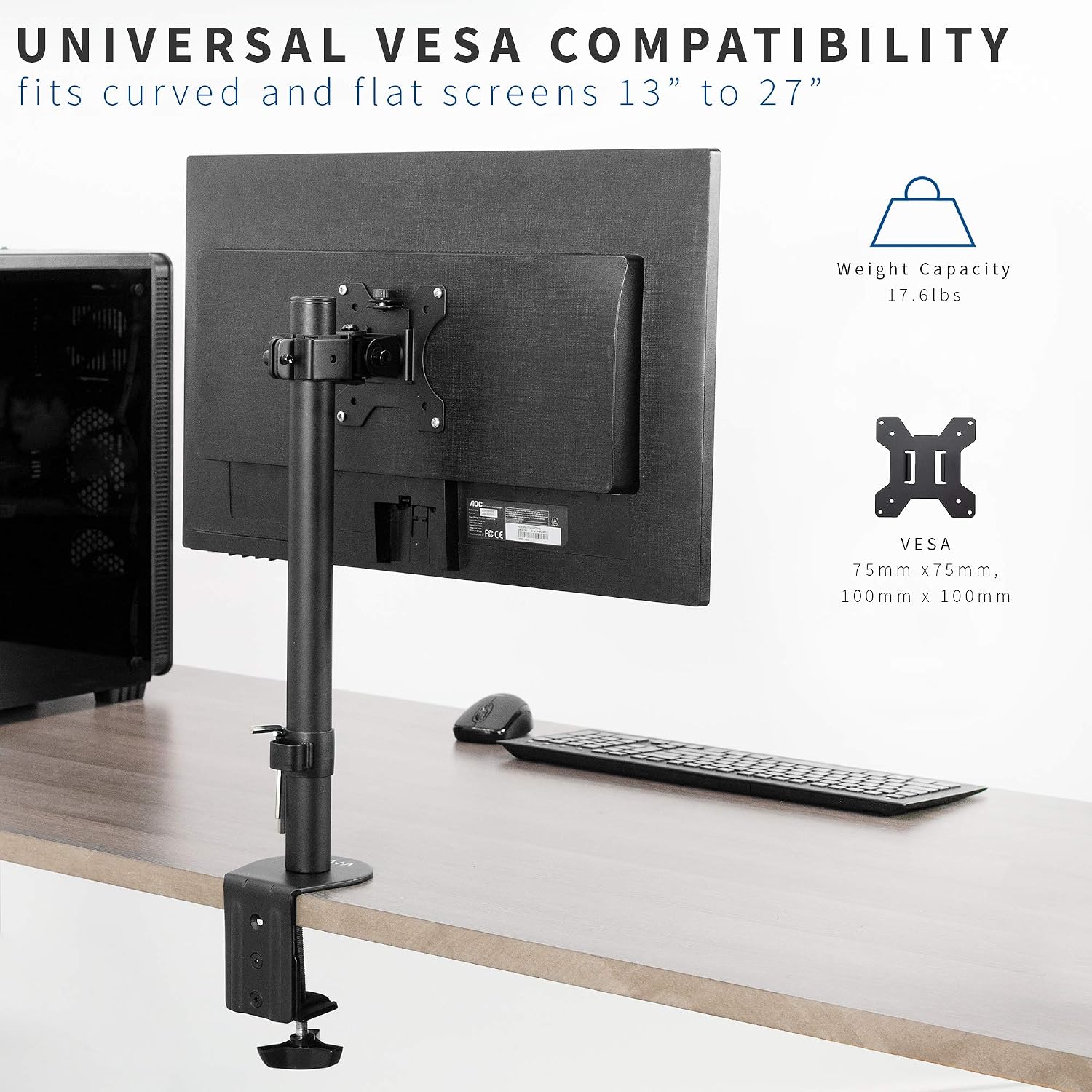 Vivo Single Monitor Adjustable Tilt Desk Mount Stand for 1 LCD Screen up to 32 inches STAND-V001C, Black, 1 Screen Mount - Image 4
