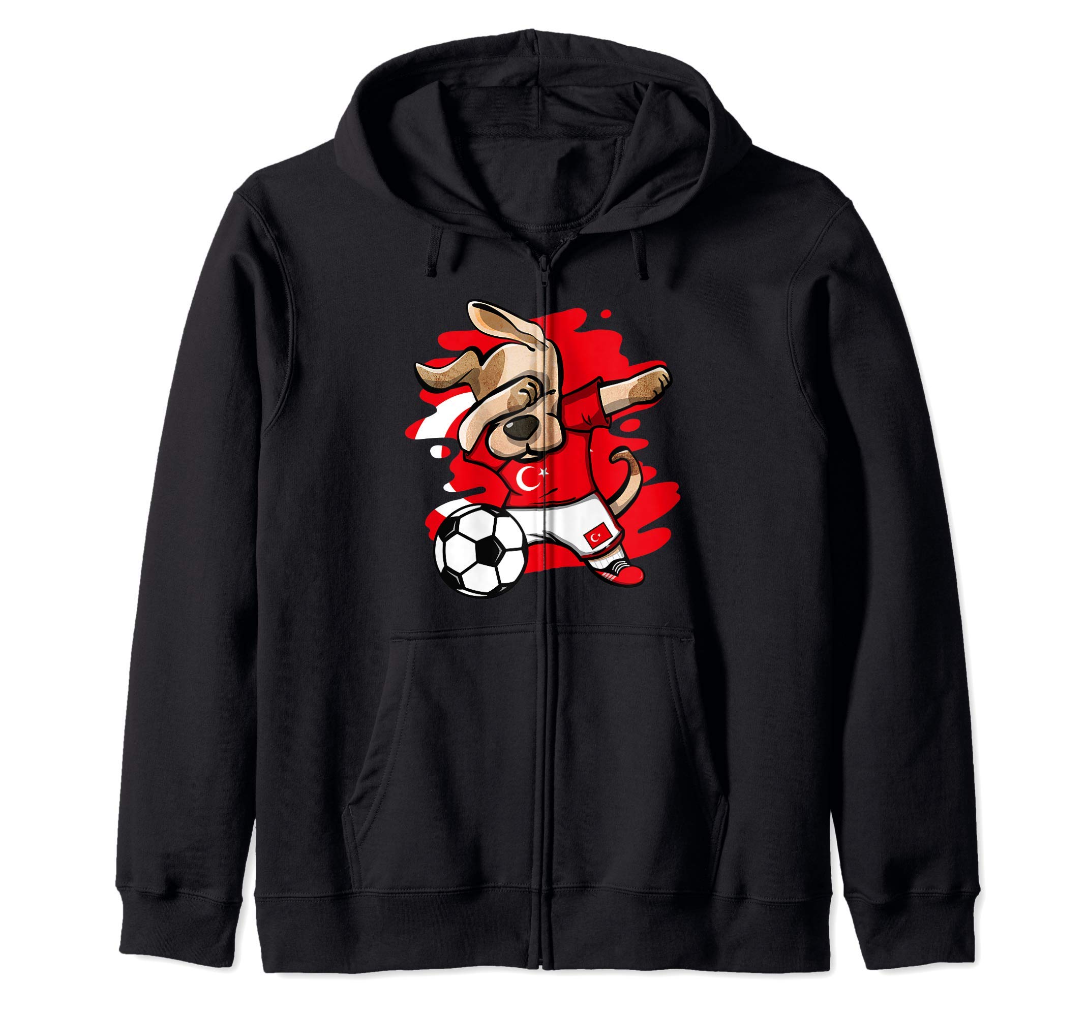 Dabbing Dog Turkey Soccer Fans Jersey Turkish Flag Football Zip Hoodie