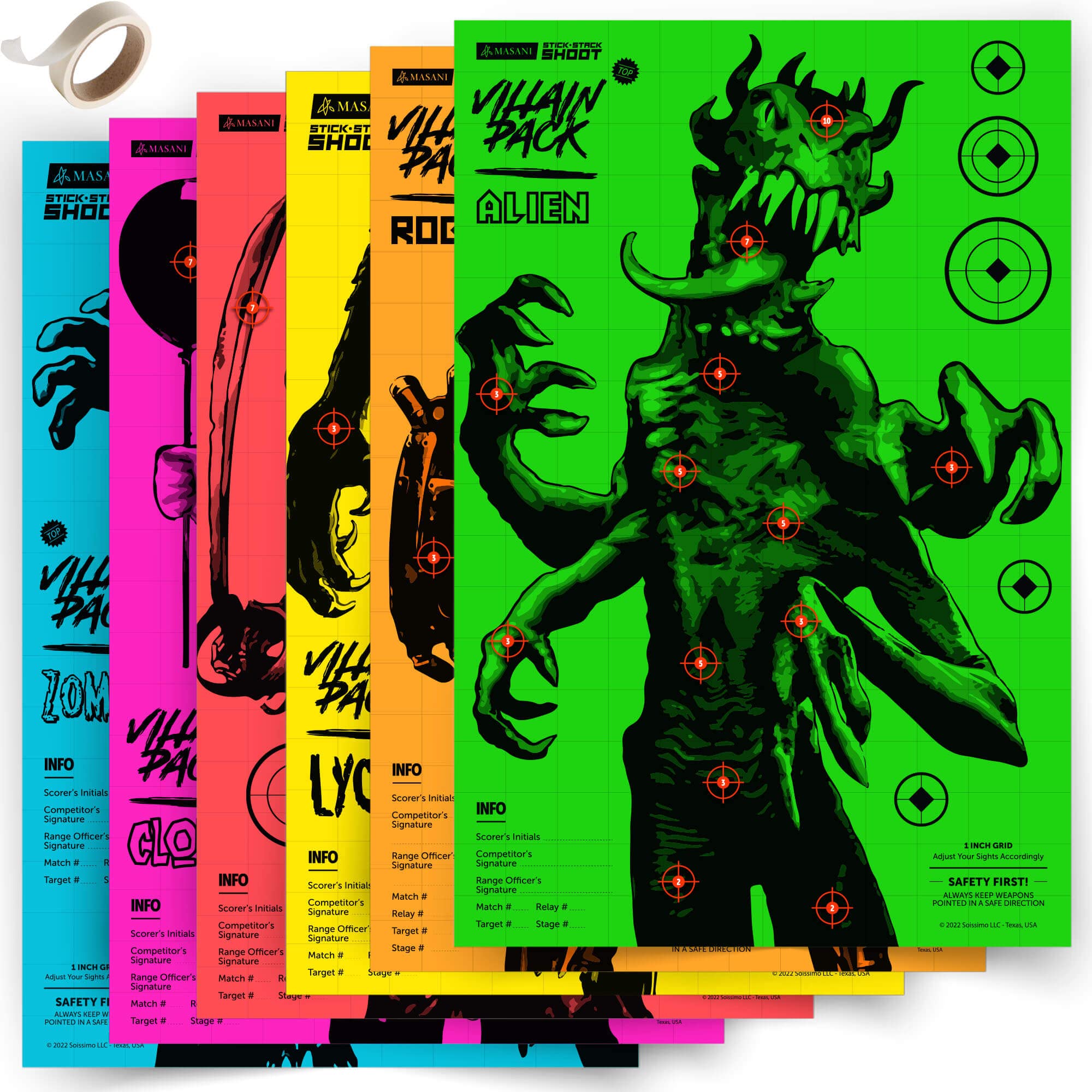 Photo 1 of *PARTIAL SET - ONLY 2 Targets*
MASANI Villain Shooting Targets - 12 Pack Paper Targets - 2X Each Monster - Indoor/Outdoor, Backyard Range Fun for All BB Gun, Pistol, Rifle, Crossbow, Archery, Pellet and Airsoft Guns - 12 x 18 Inch