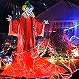 Tangkula 13.1 ft Halloween Animatronic Ghost, Switch Controlled Halloween Hanging Clown w/Lighted Colorful Eyes, Hanging Clown Ghost for Yard, Haunted House