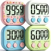Antonki 4 Pack Digital Timer for Kids, Kitchen Timer for Cooking, Classroom, Study, Exercise with Countdown/Up Mode - Loud Alarm, Large Display - AAA Battery Operated (Not Included)