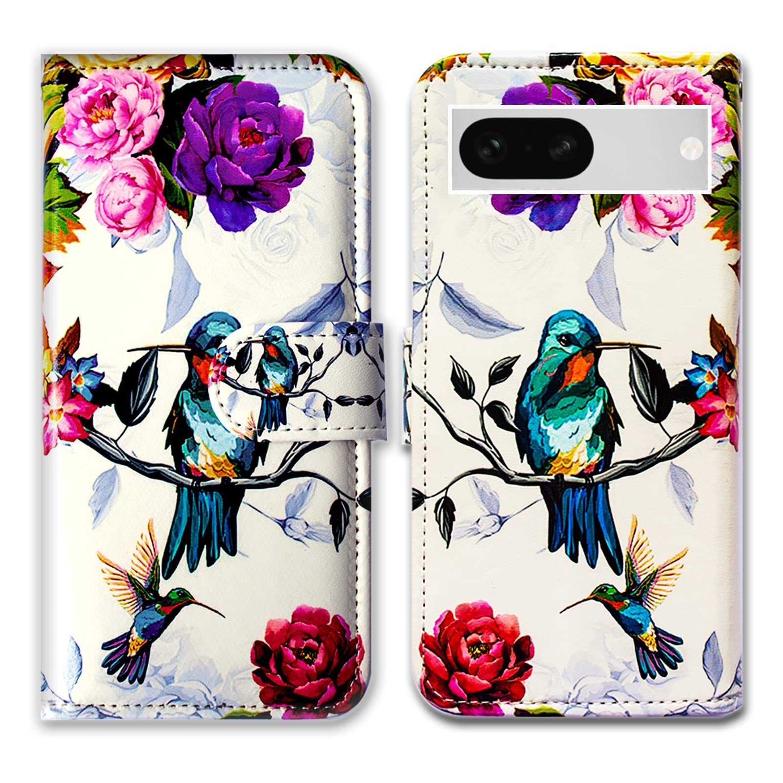 Bcov Pixel 7a Case,Hummingbird In Flowers Bird Leather Flip Phone Case Wallet Cover with Card Slot Holder Kickstand For Google Pixel 7a