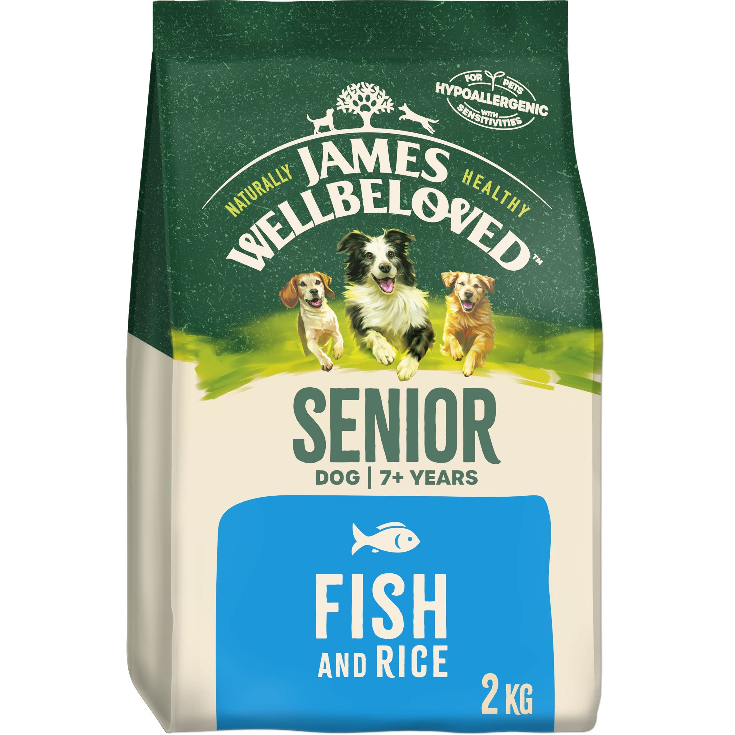 James Wellbeloved Senior Fish & Rice 2 kg Bag, Hypoallergenic Dry Dog Food
