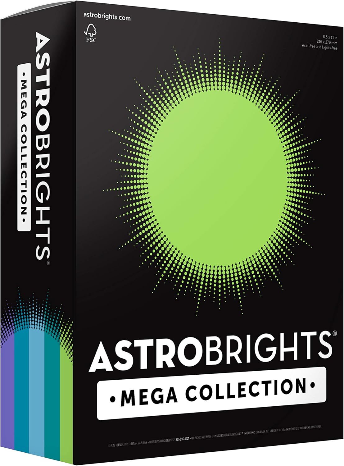 Astrobrights Mega Collection Colored Paper, 8 ½ x 11, 24 lb/89 gsm, “Frosty” 5-Color Assortment, 625 Ct. (91686)" Exclusive" - More Sheets! : Office Products