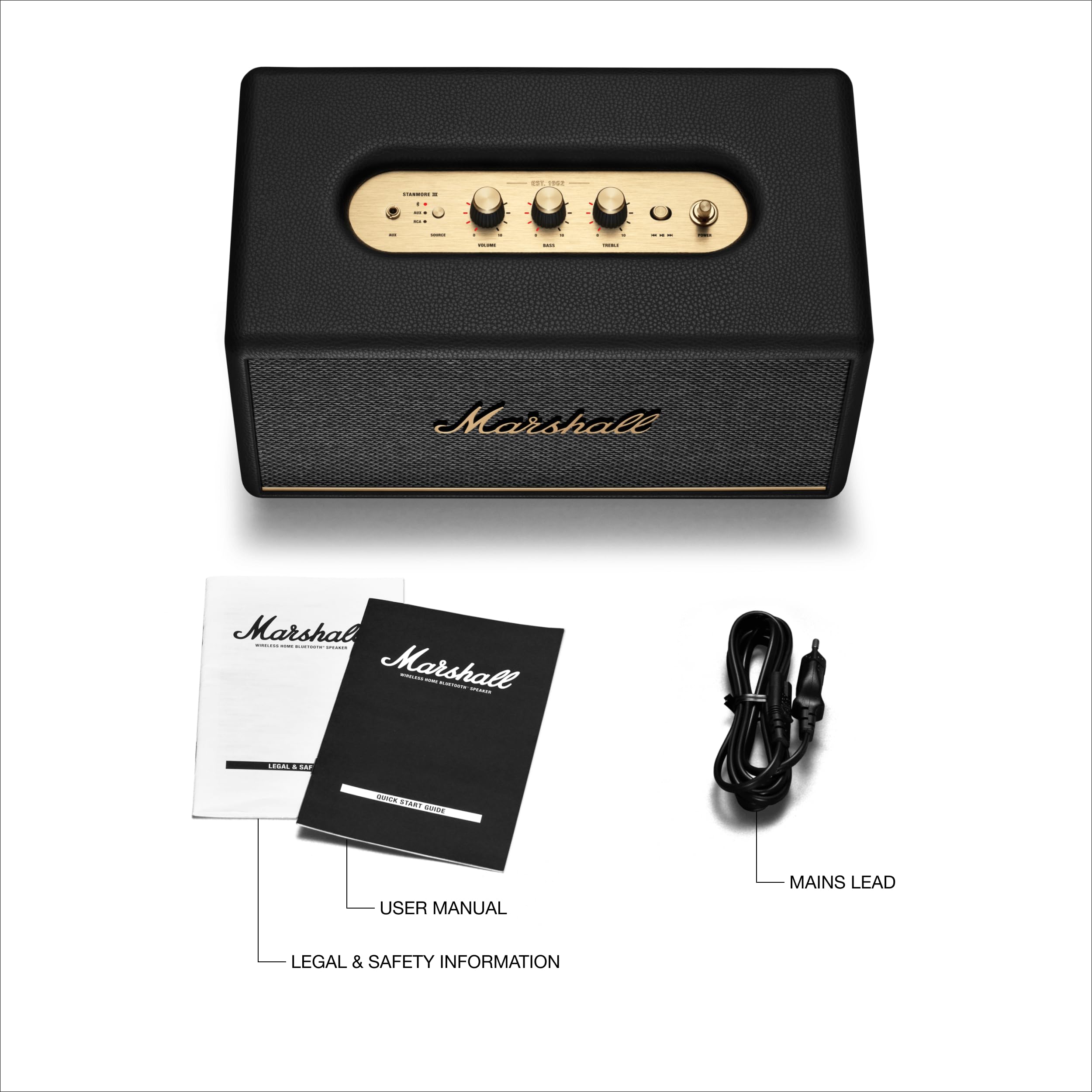 Marshall Stanmore III Bluetooth Home Speaker - Wireless Plug-In Bookshelf Speaker | Loud Stereo Sound with Bass and Treble Controls | Record Player Compatible with RCA or 3.5 mm Input - Black