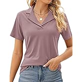 Rapbin Women's Polo Shirts Lapel Collar V Neck Short Sleeve Blouse Dressy Casual Tunic Tops