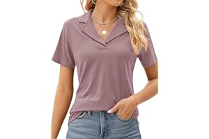Rapbin Women's Polo Shirts Lapel Collar V Neck Short Sleeve Blouse Dressy Casual Tunic Tops
