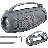 co2CREA Silicone Case for JBL Charge 5 Portable Waterproof Bluetooth Speaker, Portable Travel Soft Cover with Shoulder Strap, Protective Skin Case (Grey)