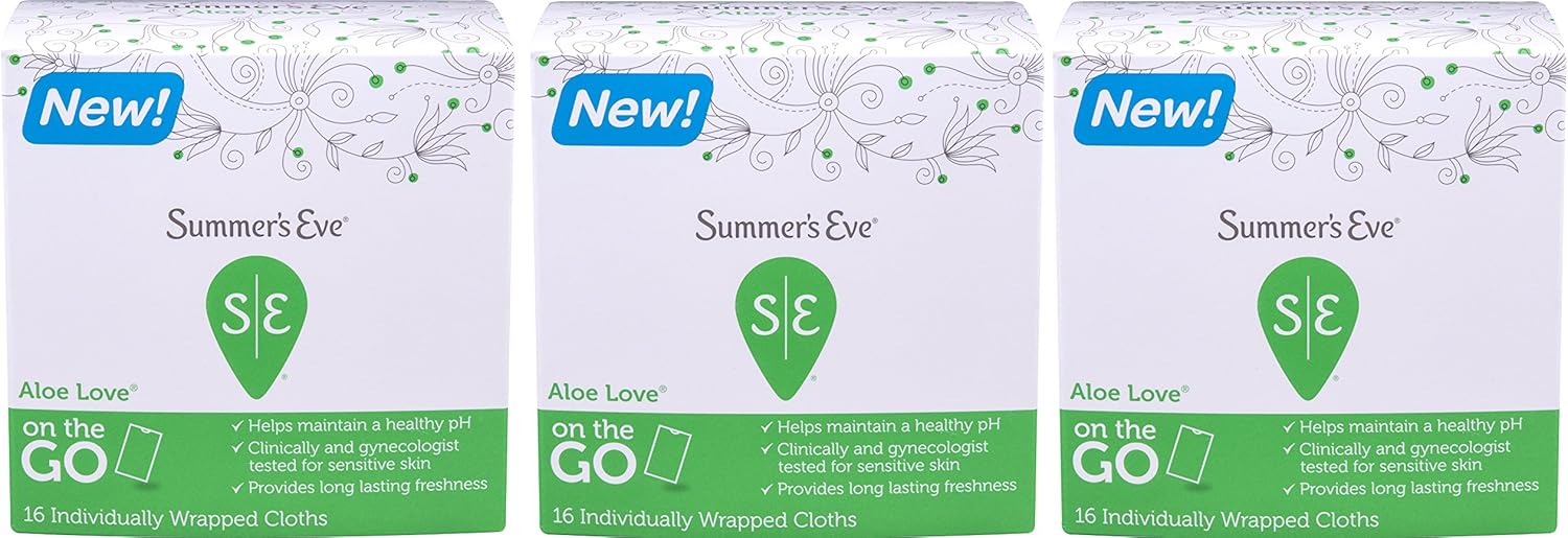 Summer's Eve Sensitive Skin Cleansing Cloths, Aloe Love, 16 Count (Pack of 3)