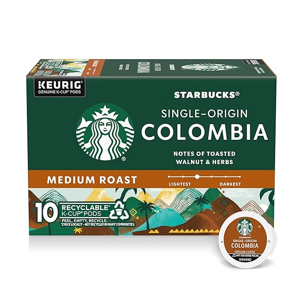 STARBUCKS K-CUP COFFEE PODS, MEDIUM ROAST HOT OR ICED COFFEE, SINGLE-ORIGIN COLOMBIA, 10 KEURIG PODS ​