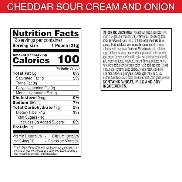 CHEEZ-IT SNAP’D CHEESE CRACKER CHIPS, THIN CRISPS, LUNCH SNACKS, CHEDDAR SOUR CREAM AND ONION, 9OZ BOX (12 POUCHES)