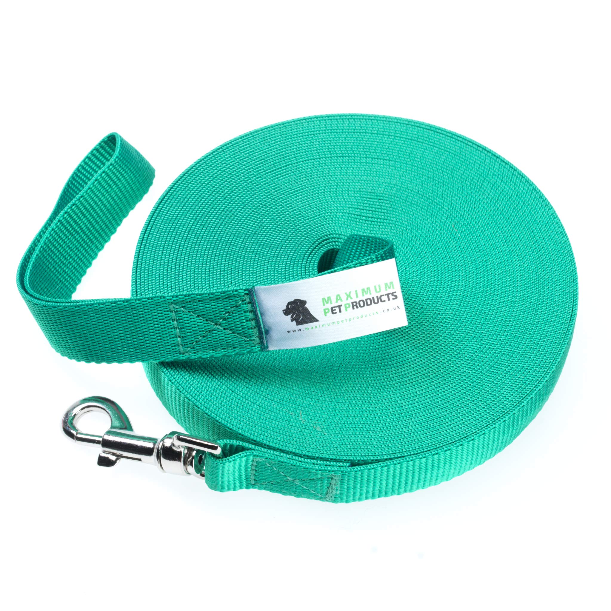 Maximum Pet Products Dog & Horse Training Lunge Lead. 25mm - 1" Wide. Very Strong (Green) 65ft/20m