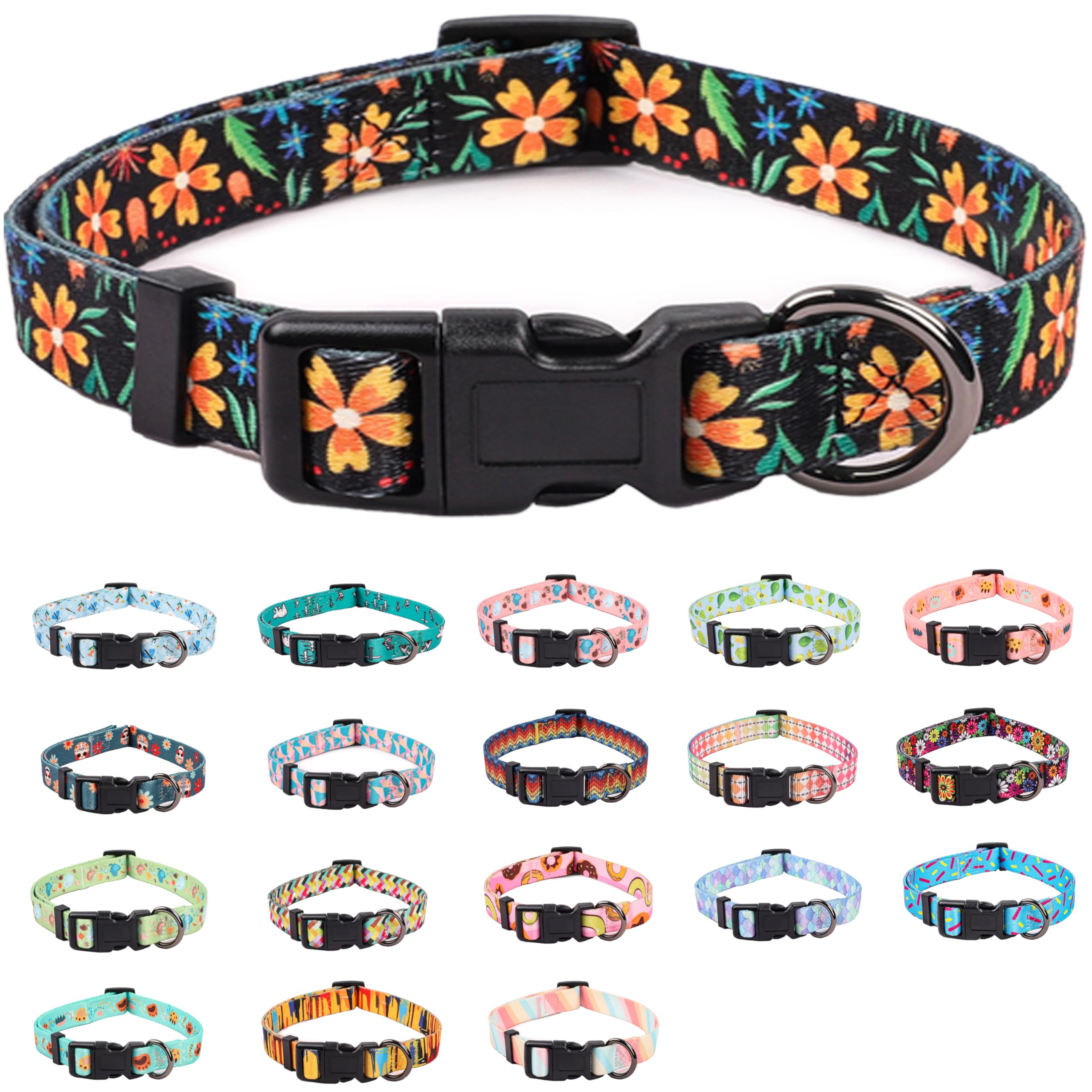 COSYHOMELONDON Dog Collar for Small Dogs, Cute Small Medium Large Dog Pet Collar, with Floral Patterns, Soft Adjustable for Boy Girl Female Male Puppy Dog Collar (Floral, m)