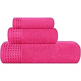 GLAMBURG Ultra Soft 3 Pack Cotton Towel Set, Contains a Bath Towel 28x55 inch, a Hand Towel 16x24 inch & a Wash Coth 12x12 inch, Ideal Everyday use, Compact & Lightweight - Hot Pink