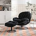 Baysitone Velvet Swivel Accent Chair with Ottoman Set, Modern Lounge Chair with Footrest, Comfy Armchair with 360 Degree Swiveling for Living Room, Bedroom, Reading Room, Home Office (Black)