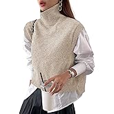 Naileksi Women Turtleneck Crop Sweater Vest Sleeveless High Neck Solid Loose Fit Knitted Causal Jumper Top Streetwear