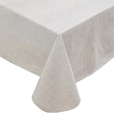 Heavy Duty Vinyl Tablecloth with Flannel Backing Waterproof Oil-Proof Plastic Table Cloth Stain-Resistant Wipeable Rectangle or Square Table Cover for Indoor and Outdoor (Beige Striped,60x84 Inch)