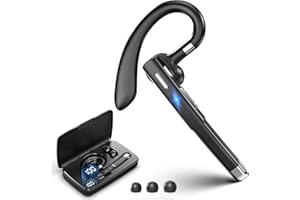BOYTOND Bluetooth Headset, 100Hrs Talk Time Dual Noise Cancellation Wireless Earpiece, V5.4 Built-in Mic & Mute Button 270° Rotatable Hands Free Headphones with 500mAh Charging Case for Business/Driving