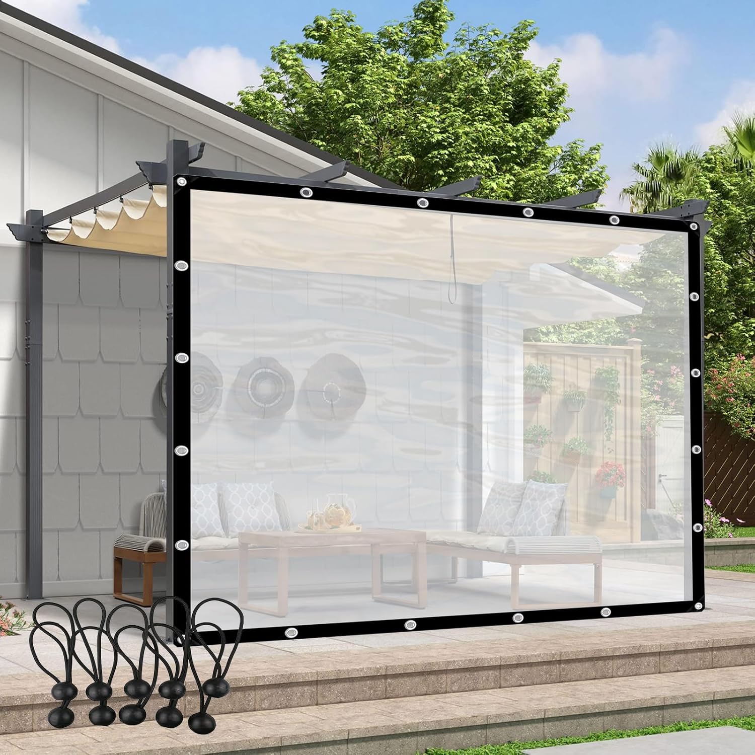 Outdoor Curtains - Outdoor Curtain Gazebo Waterproof Tarpaulin Curtain Clear Tarp PE Plastic Tarp Cover Sheet for Patios, Gardens, Customisable (Color : Clear, Size : 2.5x1.8m(8.2x5.9ft))