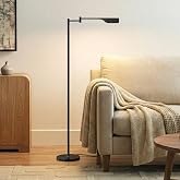 Brightech Leaf Pharmacy LED Reading Lamp, Dimmable Floor Lamp with Easy Rotation Over Chair or Desk for Living Rooms &amp; Offices, Adjustable Standing Lamp, Tall Lamp for Sewing &amp; Craftwork - Jet Black