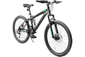 Ecarpat 24/26/27.5 Inch Wheel Mountain Bike, 21 Speed MTB Bike with Full/Front Suspension, Steel Frame and Dual Disc Brakes, Adult Mens Outdoor Cycling Mountain Bicycle