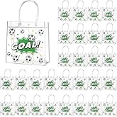 AUGSUN 28 PCS Soccer Goodie Bags,Transparent Sports Theme Party Soccer Bags with Handles for Sports Events Birthdays and Team Gifts(7.9 x 7.9 x 3.2 Inch)