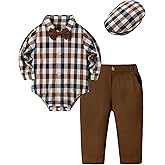 Coedody Baby Boy Clothes Suits Infant Baby Boys Outfits Long Sleeve Plaid Shirt+Pants+Bowtie+Beret Hat 4Pcs Set 0-18M