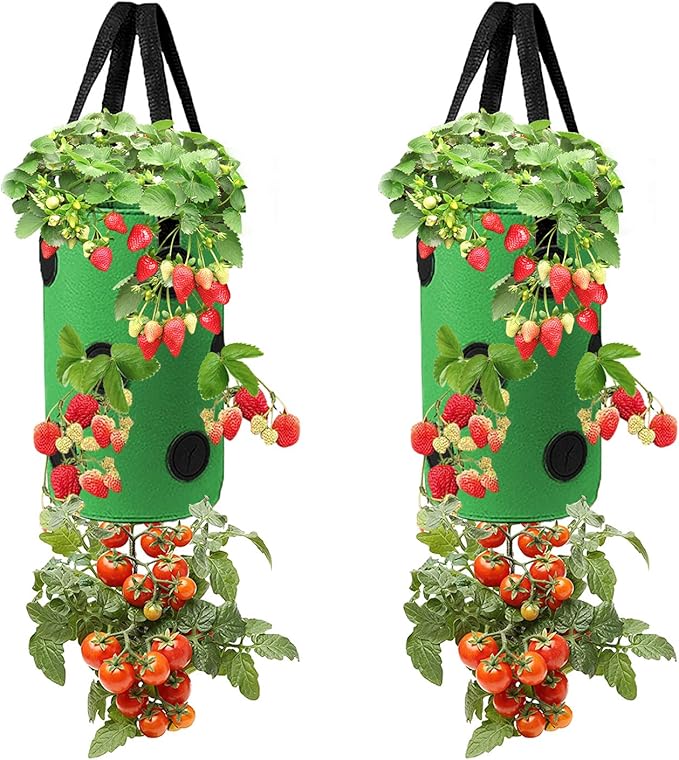 2 Pieces UpsideDown Planting Bag, Hanging Strawberry Planter Gardens