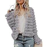 Inorin Womens Fall Open Front Cardigan Faux Fur Coat Vintage Parka Shaggy Jacket Warm Coat Tops (Light Grey, XX-Large)