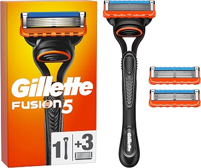 Fusion5 Rasoir Pour Homme, 1 Rasoir Gillette , 3 Recharges De Lames, Avec Lubrastrip Pour Un Rasage De Près