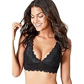 Rolewpy Women Deep V Neck Floral Lace Bralette Plunge Bra Racerback Crop Top