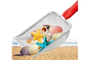 PLACHIDAY Beach Mesh Shovel,Sand Sifter Tool for Shell Collecting with Durable Mesh Net - Kids Sand Scoop for Picking Up Shells - Beach Toys (Red)