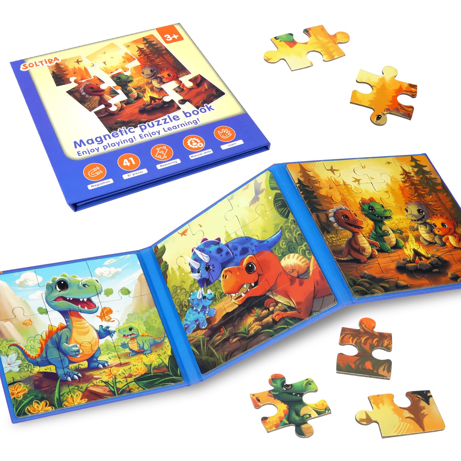 Puzzles for Kids 3 4 5 DinosaurThemes(9-12-20PCS), Magnetic Puzzles for 3-5 Year Olds Boys, 3 4 5 Years Old Kid Gifts, Travel Activities for Children, Birthday Presents for Kids